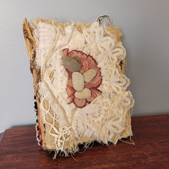 Art Journal Pray Yoga Vintage Lace Tapestry Nature Drawing Book Handmade OOAK - Picture 10 of 11